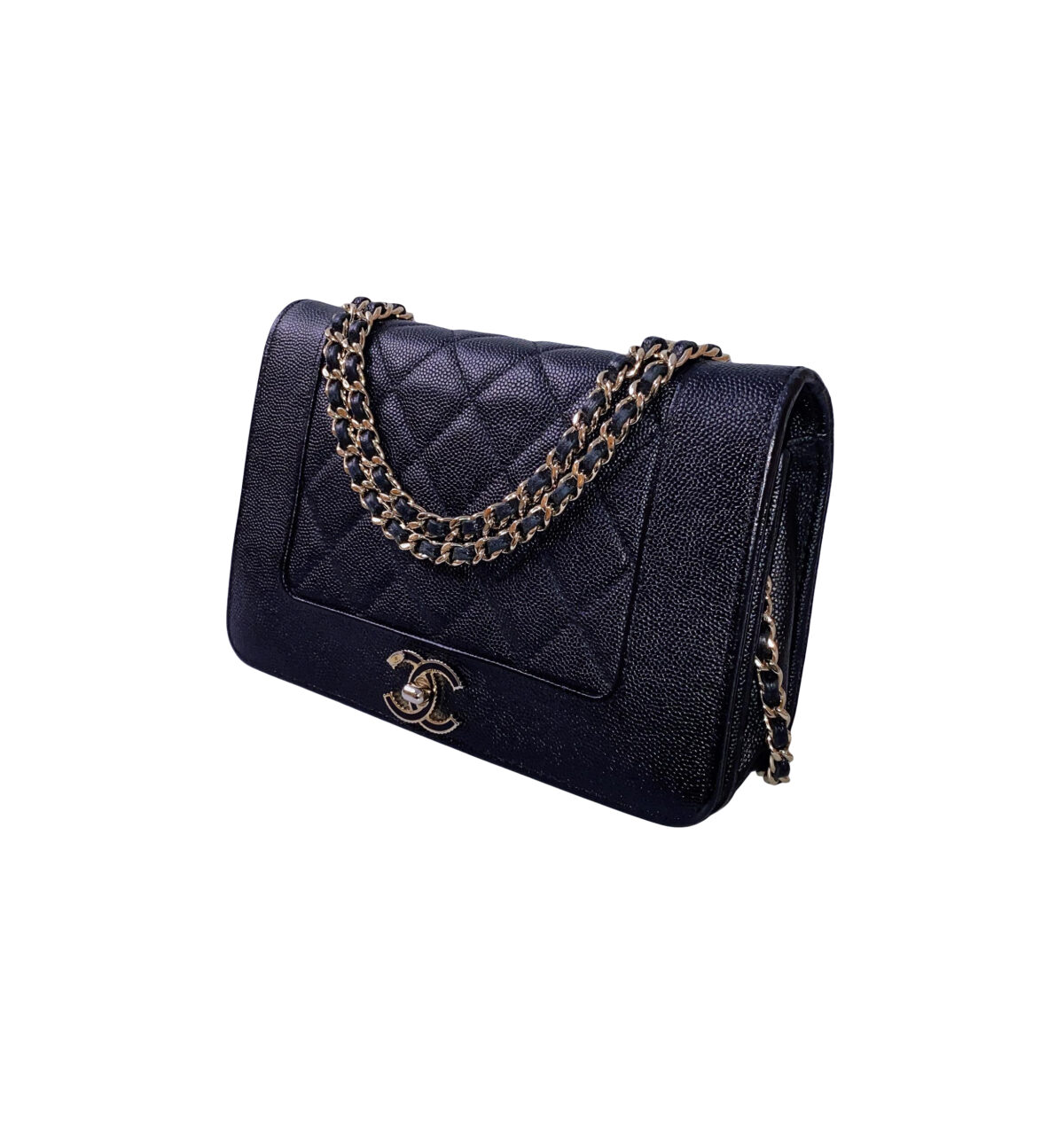 BLACK CAVIAR LEATHER VINTAGE MADEMOISELLE WALLET ON CHAIN