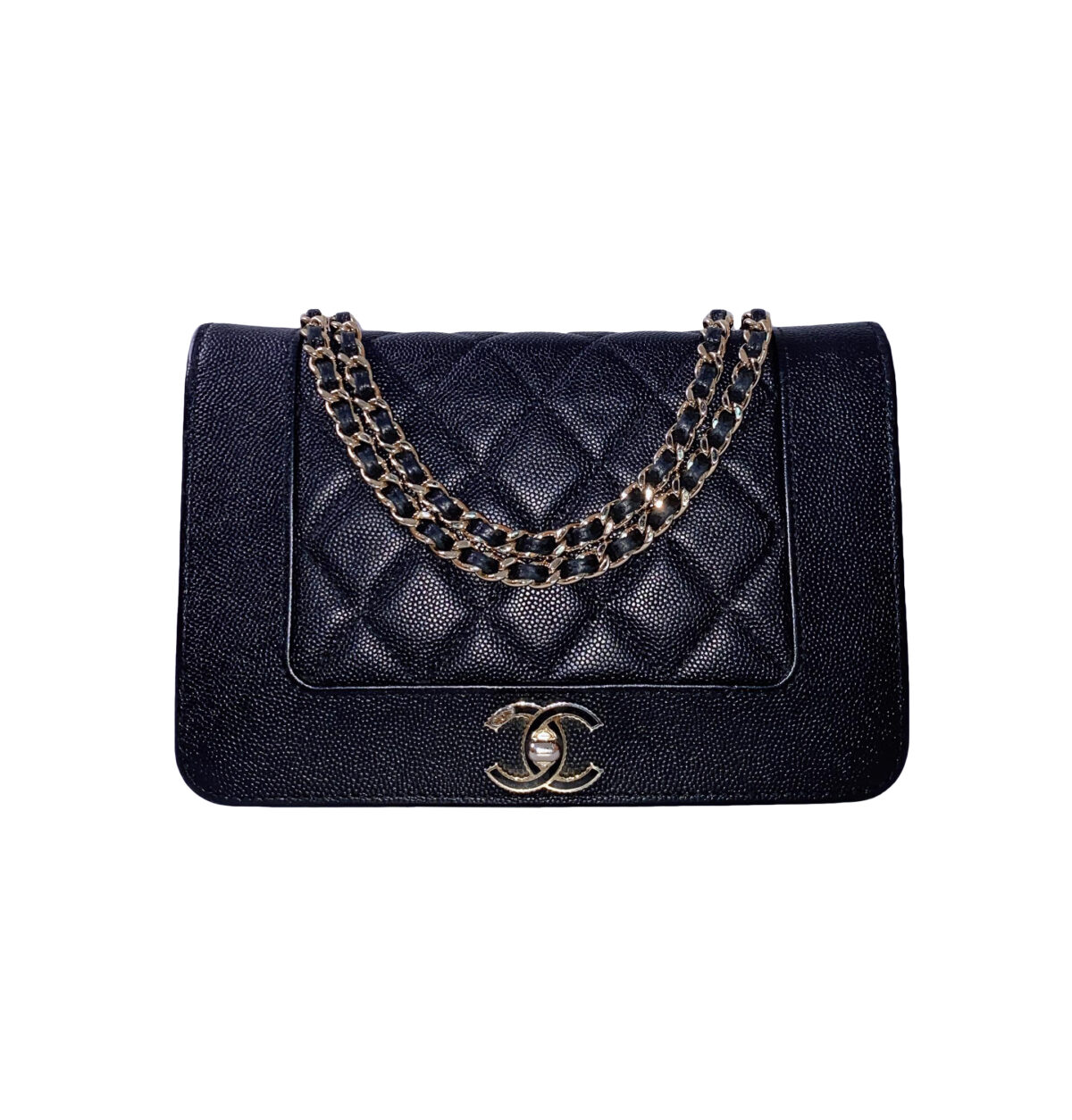 BLACK CAVIAR LEATHER VINTAGE MADEMOISELLE WALLET ON CHAIN