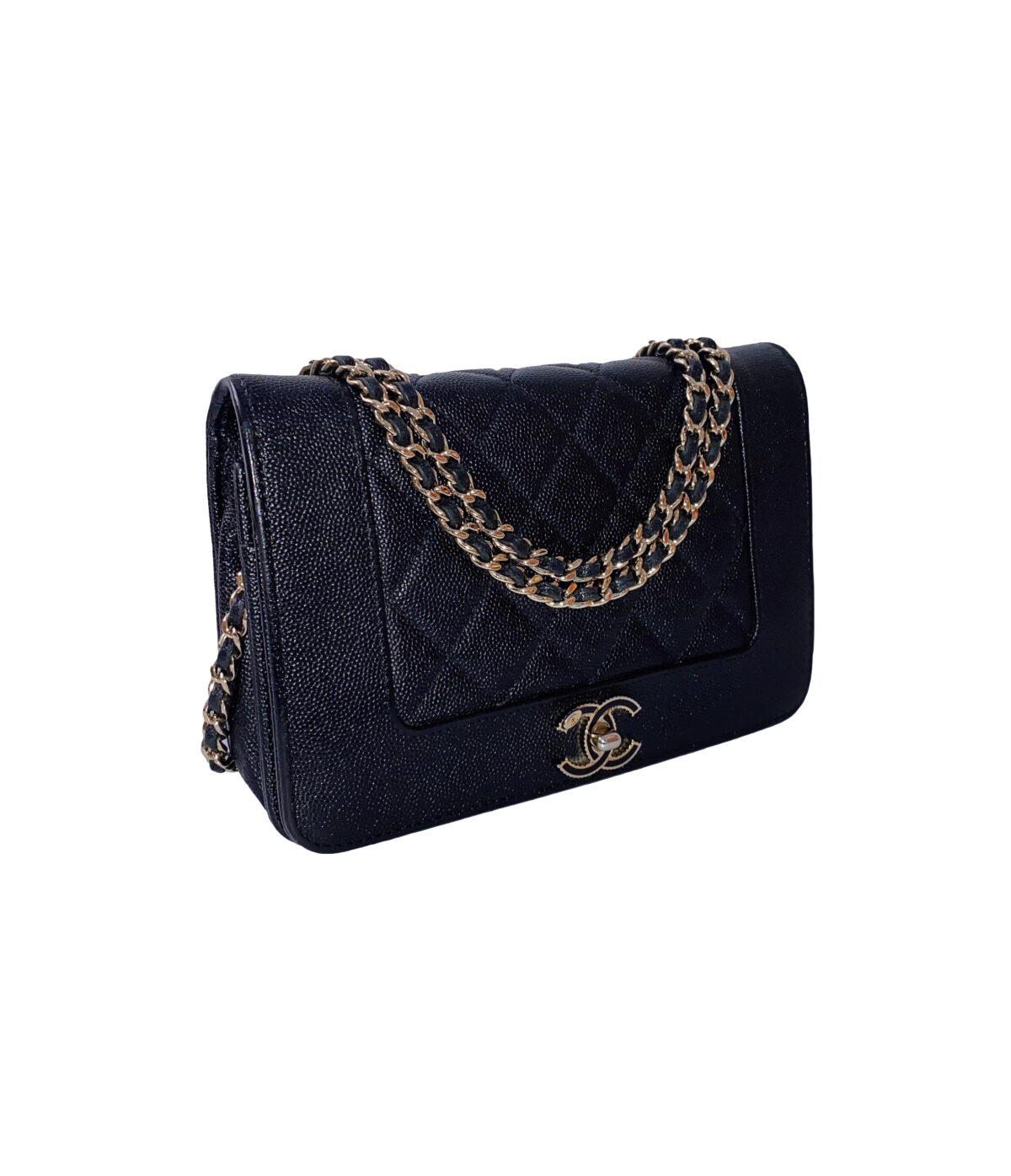 BLACK CAVIAR LEATHER VINTAGE MADEMOISELLE WALLET ON CHAIN