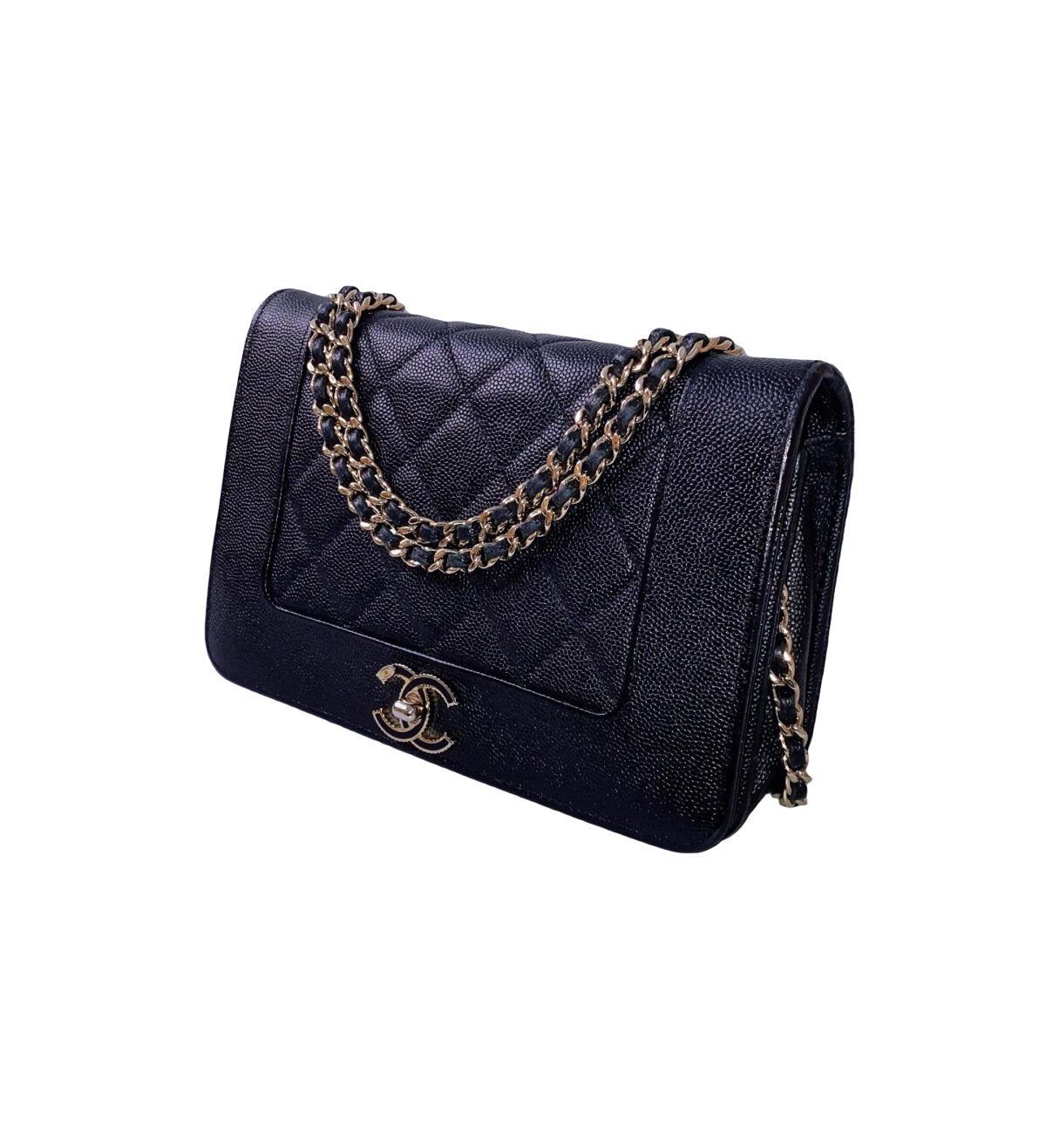 BLACK CAVIAR LEATHER VINTAGE MADEMOISELLE WALLET ON CHAIN