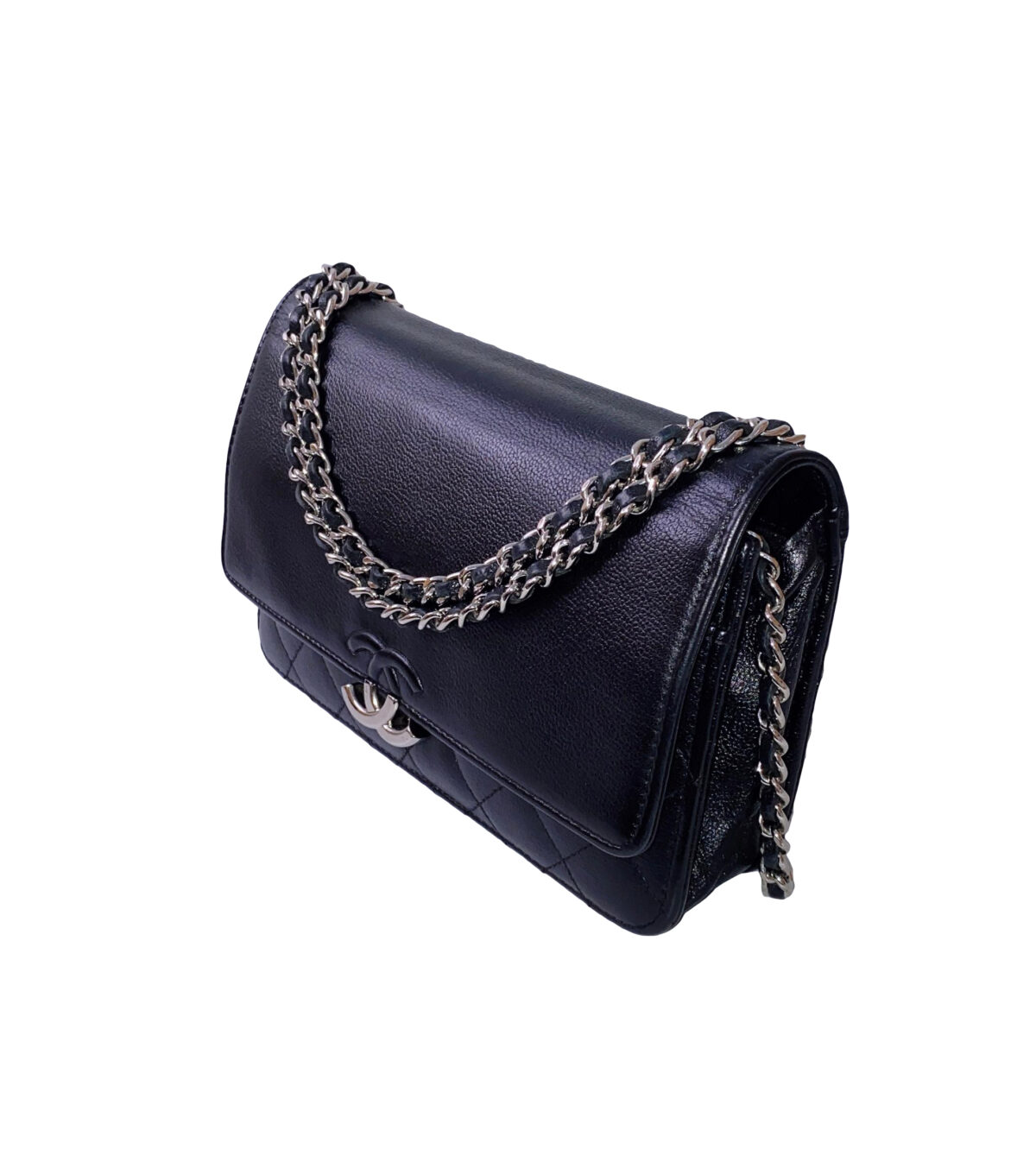 BLACK GRAINED CALFSKIN LEATHER URBAN COMPANION WALLET ON CHAIN