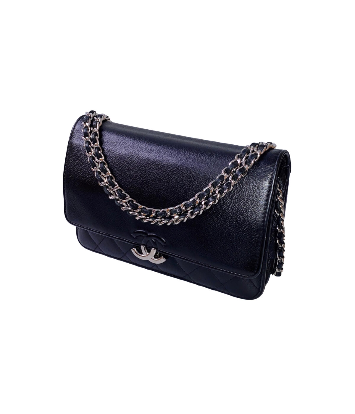 BLACK GRAINED CALFSKIN LEATHER URBAN COMPANION WALLET ON CHAIN