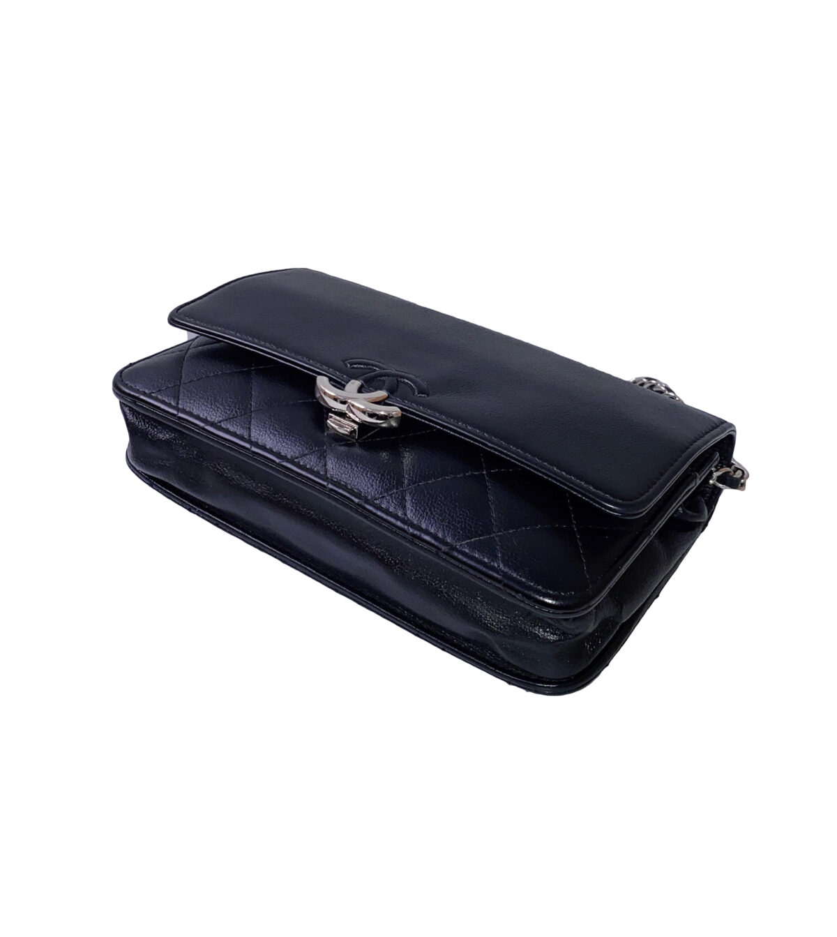 BLACK GRAINED CALFSKIN LEATHER URBAN COMPANION WALLET ON CHAIN