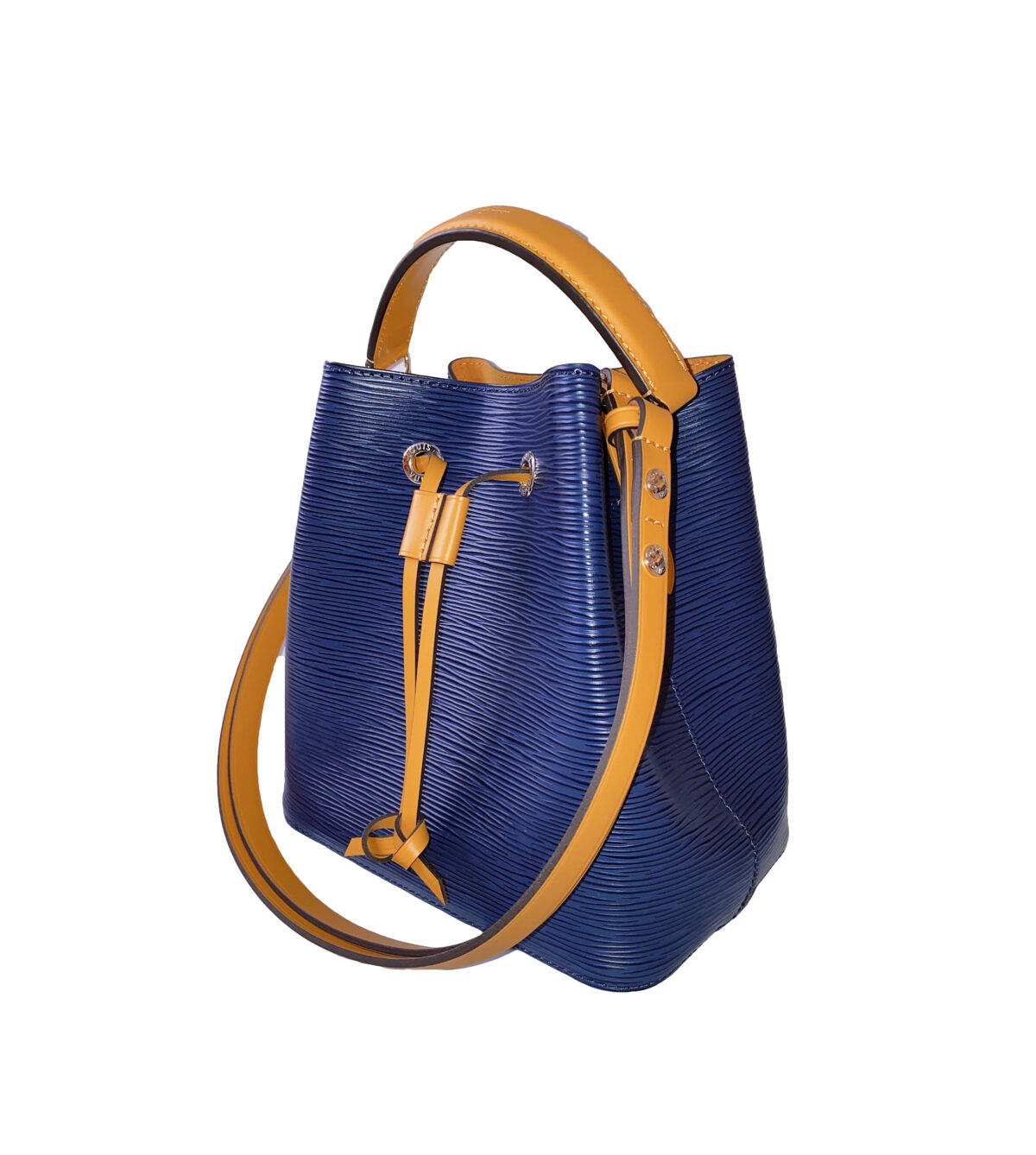 INDIGO BLUE SAFFRAN YELLOW EPI LEATHER NEONOE BB SHOULDER BAG
