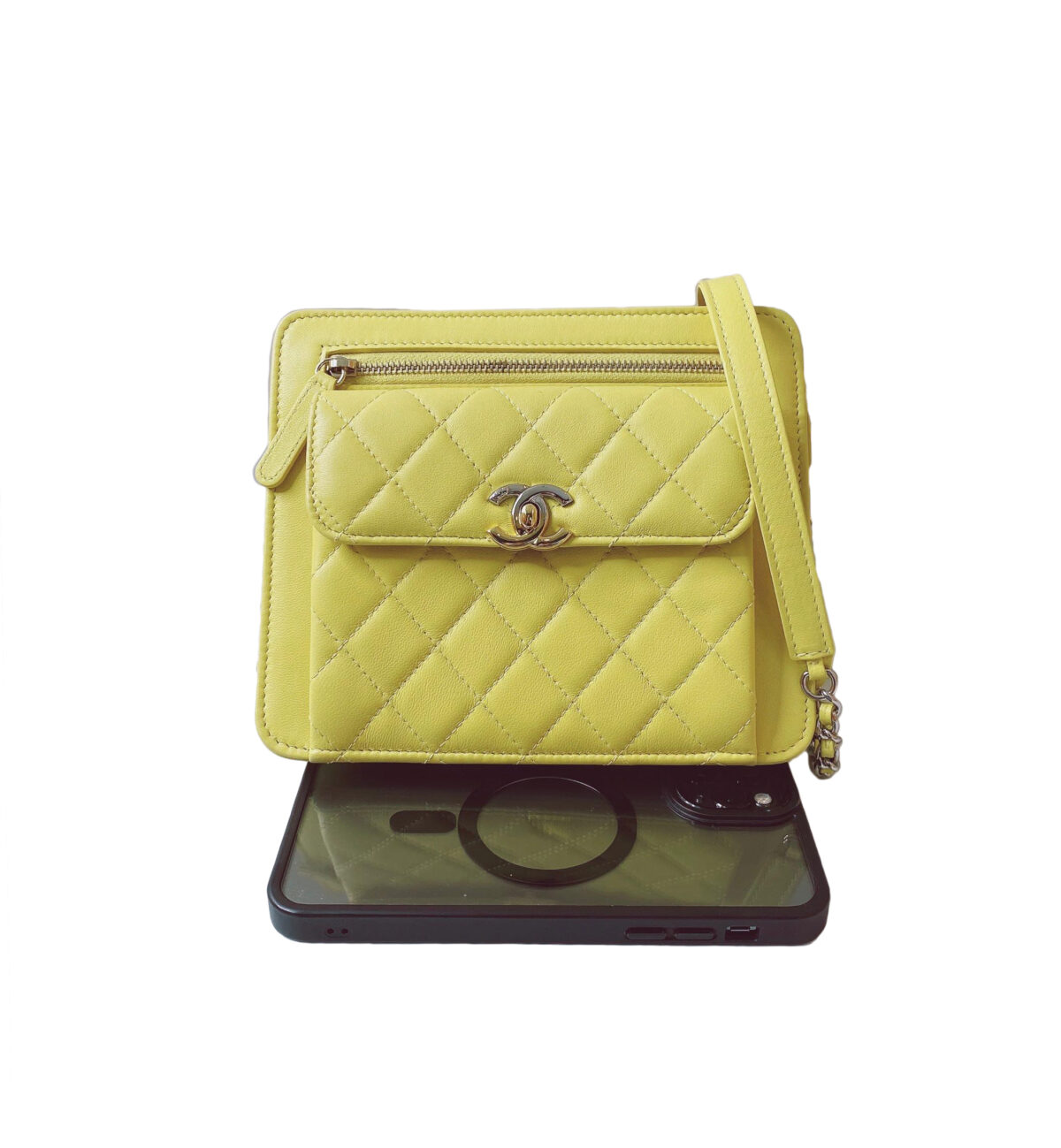 LIME YELLOW CLUTCH WITH CHAIN FRONT POCKET BAG