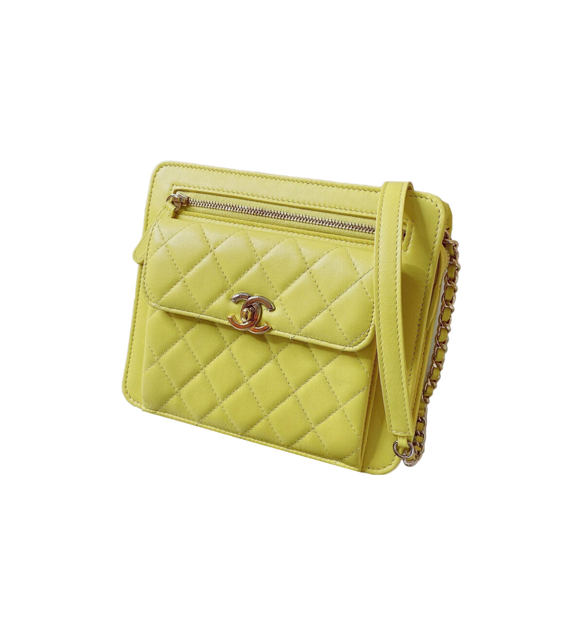 LIME YELLOW CLUTCH WITH CHAIN FRONT POCKET BAG