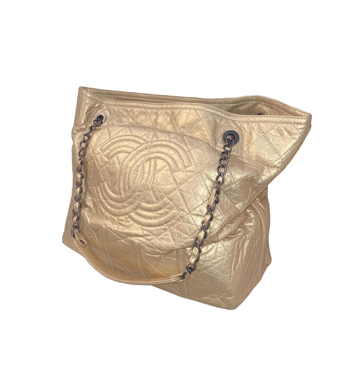 GOLD METALLIC AGED CALFSKIN LEATHER MOSCOW LARGE TOTE BAG