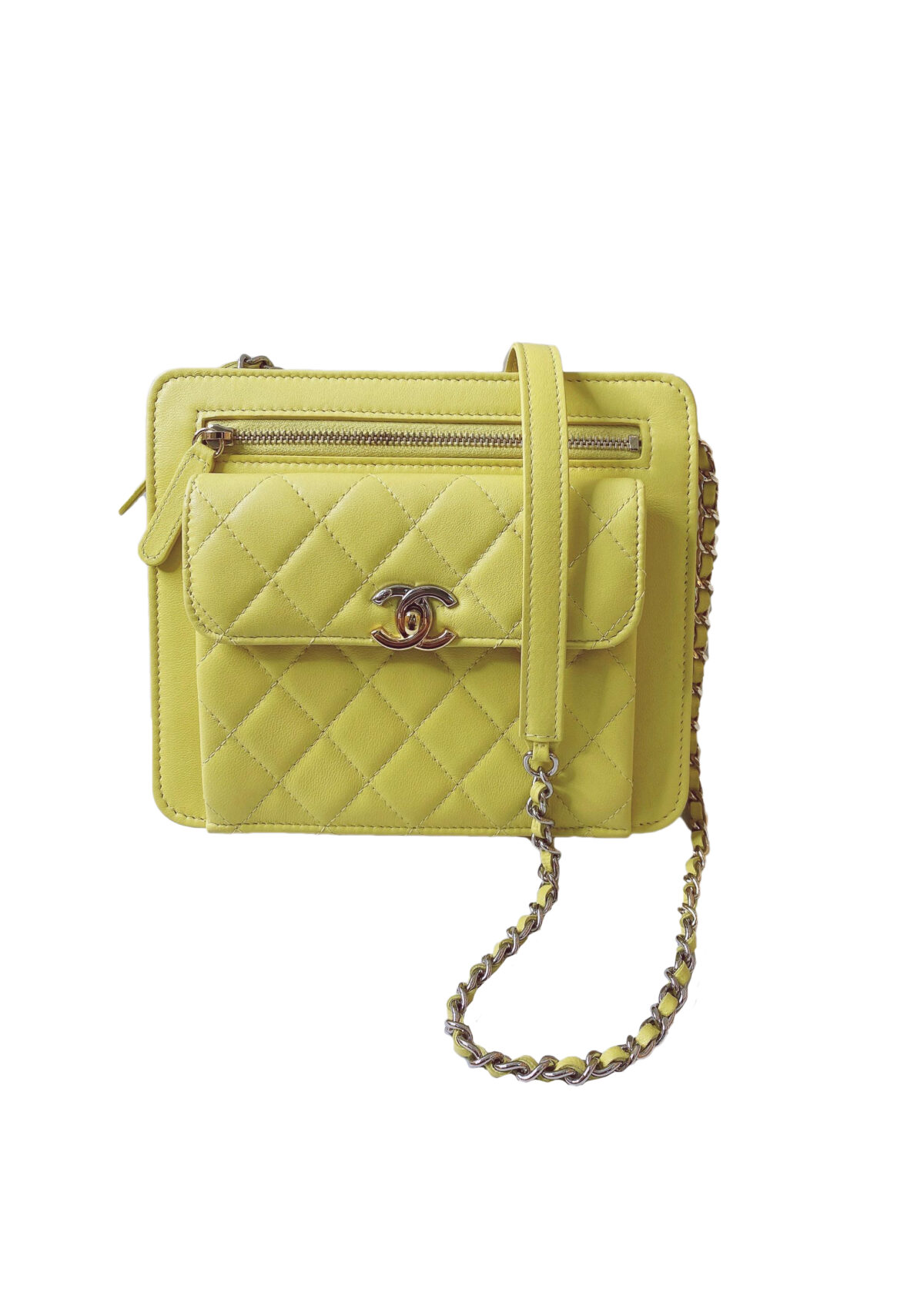 LIME YELLOW CLUTCH WITH CHAIN FRONT POCKET BAG