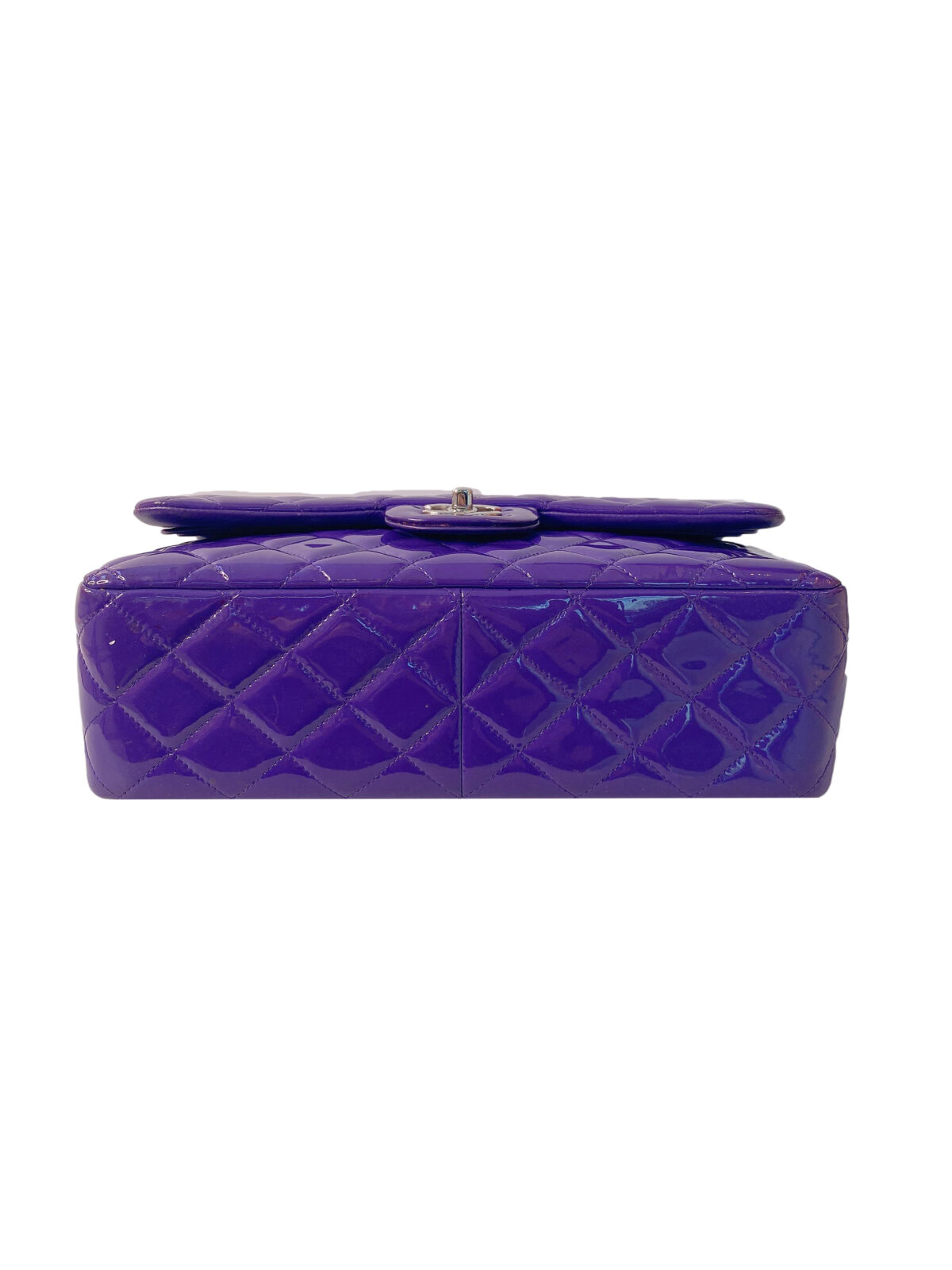 PURPLE QUILTED PATENT LEATHER JUMBO CLASSIC DOUBLE FLAP HANDBAG