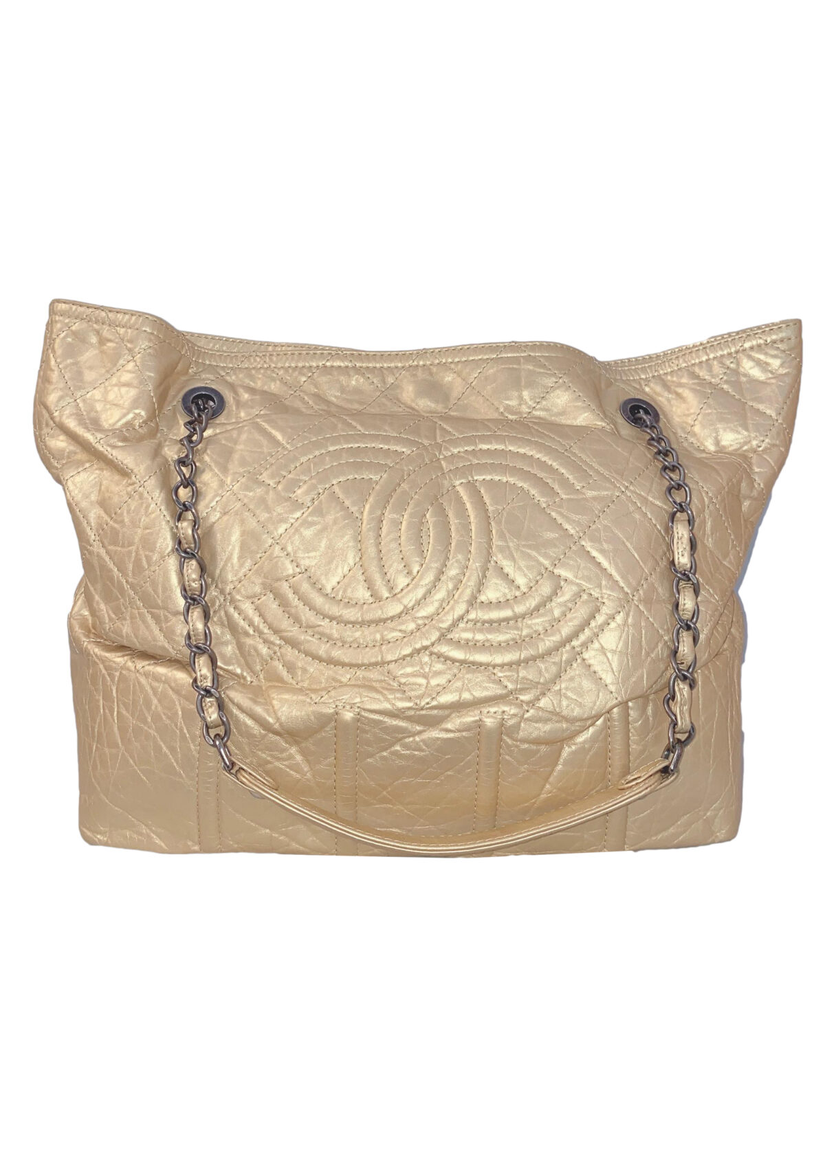 GOLD METALLIC AGED CALFSKIN LEATHER MOSCOW LARGE TOTE BAG