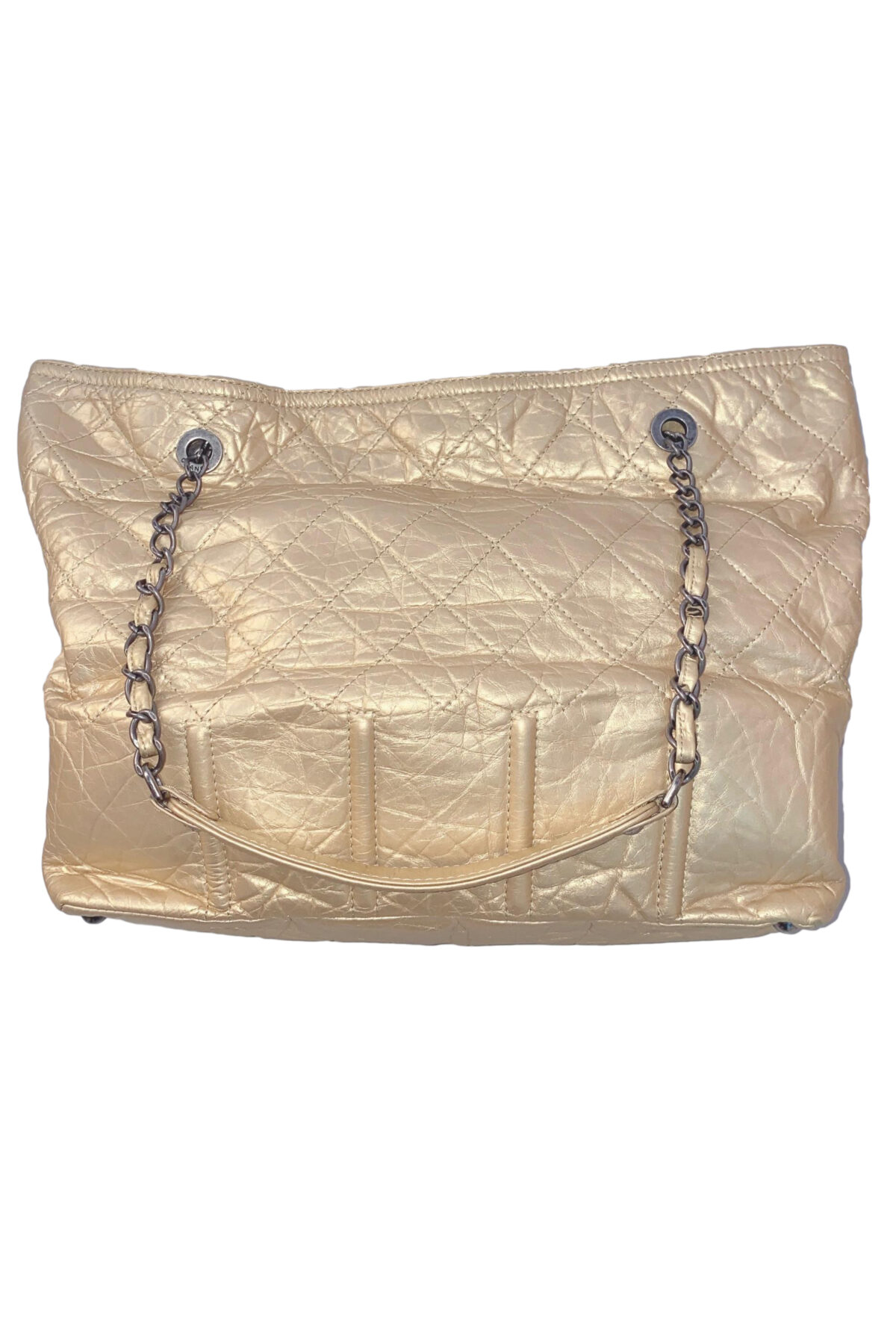 GOLD METALLIC AGED CALFSKIN LEATHER MOSCOW LARGE TOTE BAG