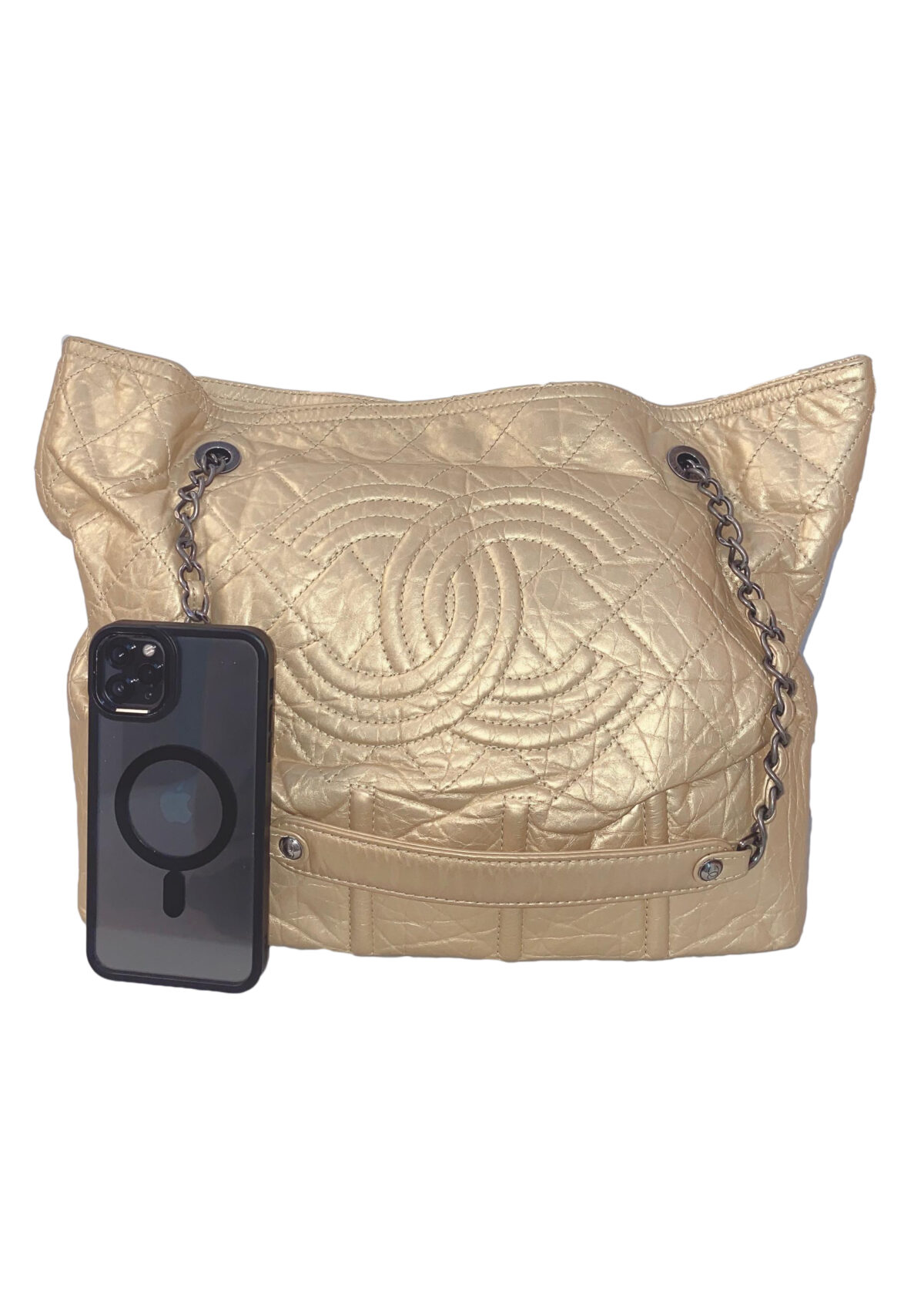 GOLD METALLIC AGED CALFSKIN LEATHER MOSCOW LARGE TOTE BAG