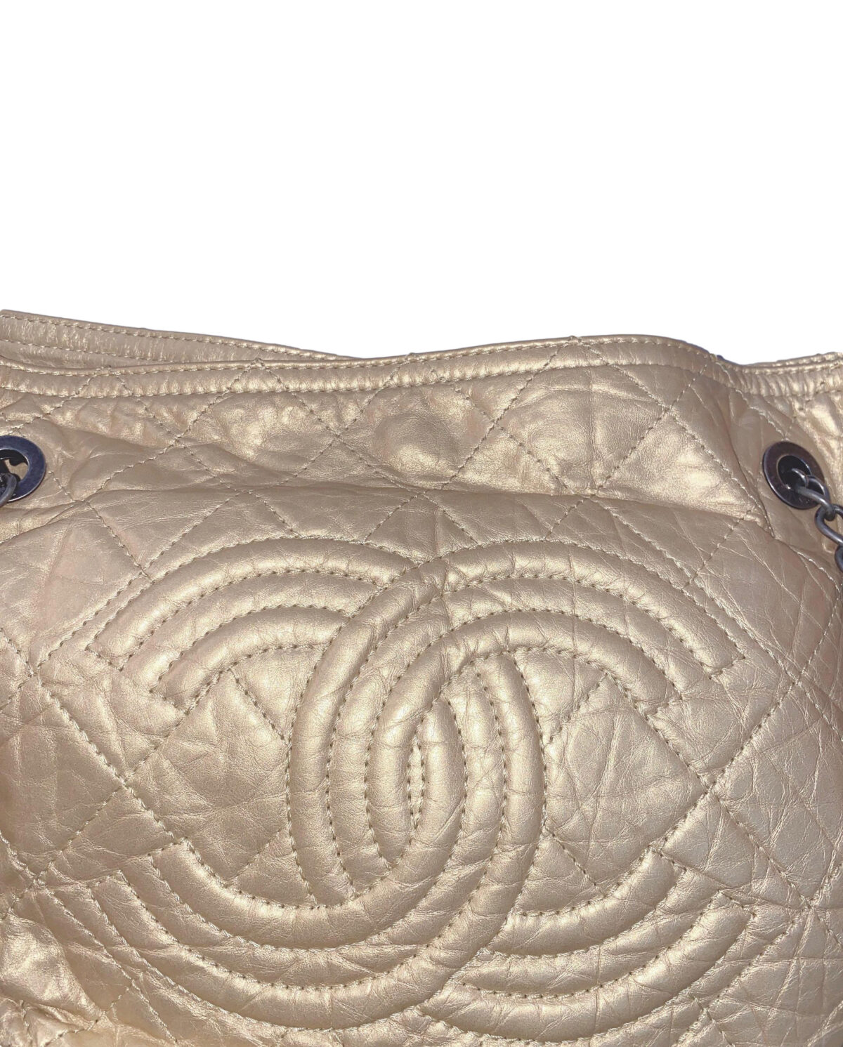 GOLD METALLIC AGED CALFSKIN LEATHER MOSCOW LARGE TOTE BAG