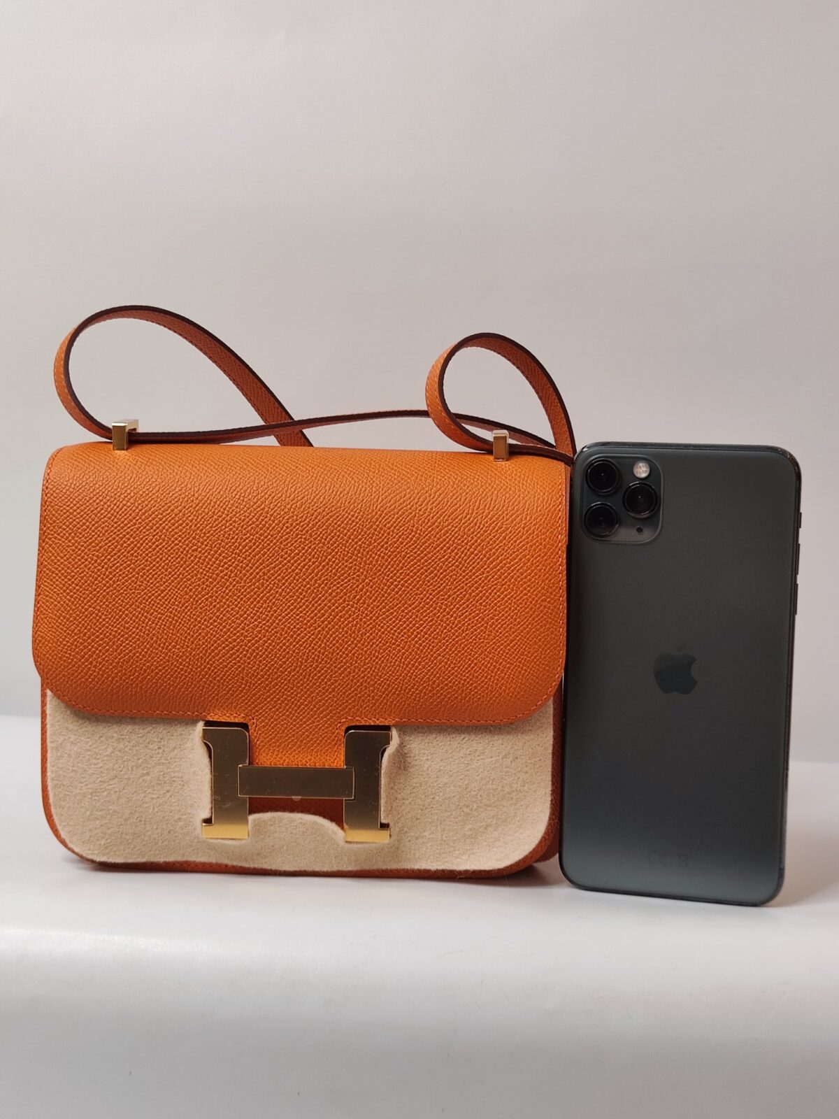 ORANGE EPSOM LEATHER CONSTANCE III MINI MIROIR SHOULDER BAG