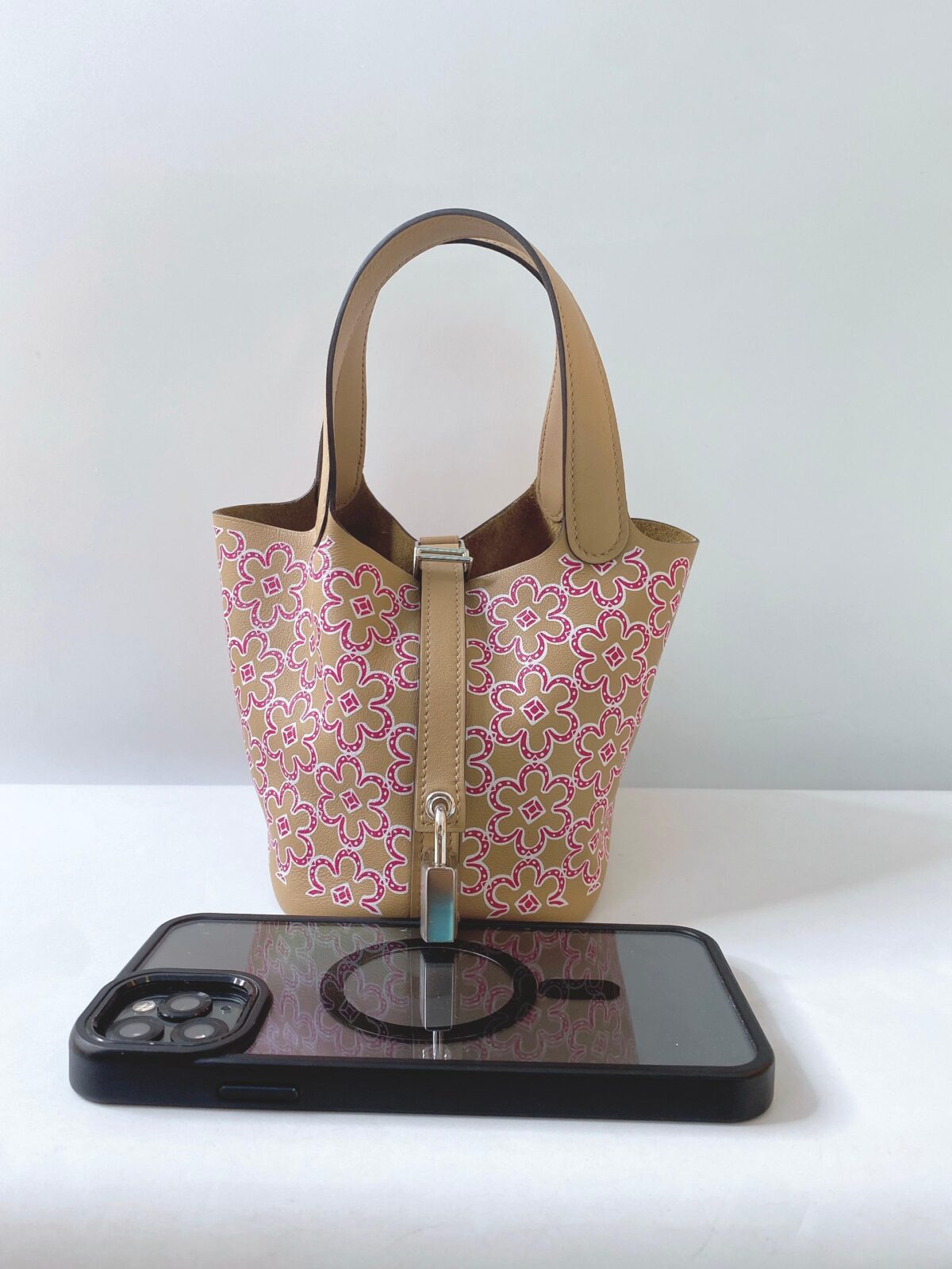 CHAI/ROSE SWIFT LEATHER LUCKY DAISY PICOTIN LOCK MICRO BAG