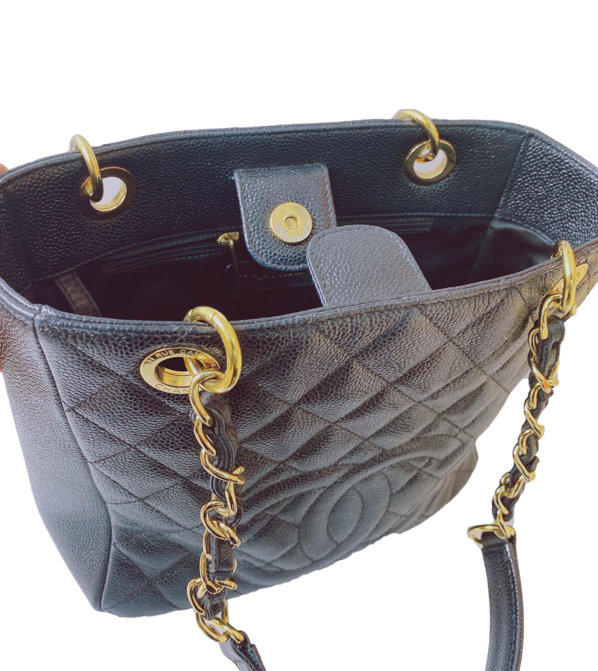 BLACK CAVIAR LEATHER PETITE SHOPPER BAG