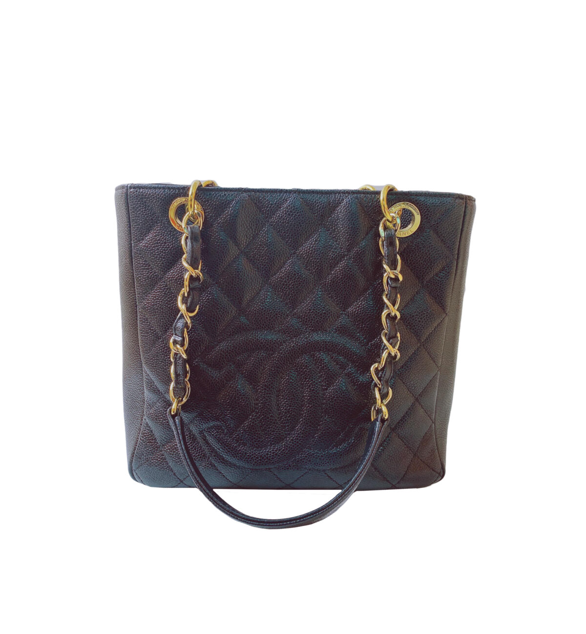BLACK CAVIAR LEATHER PETITE SHOPPER BAG
