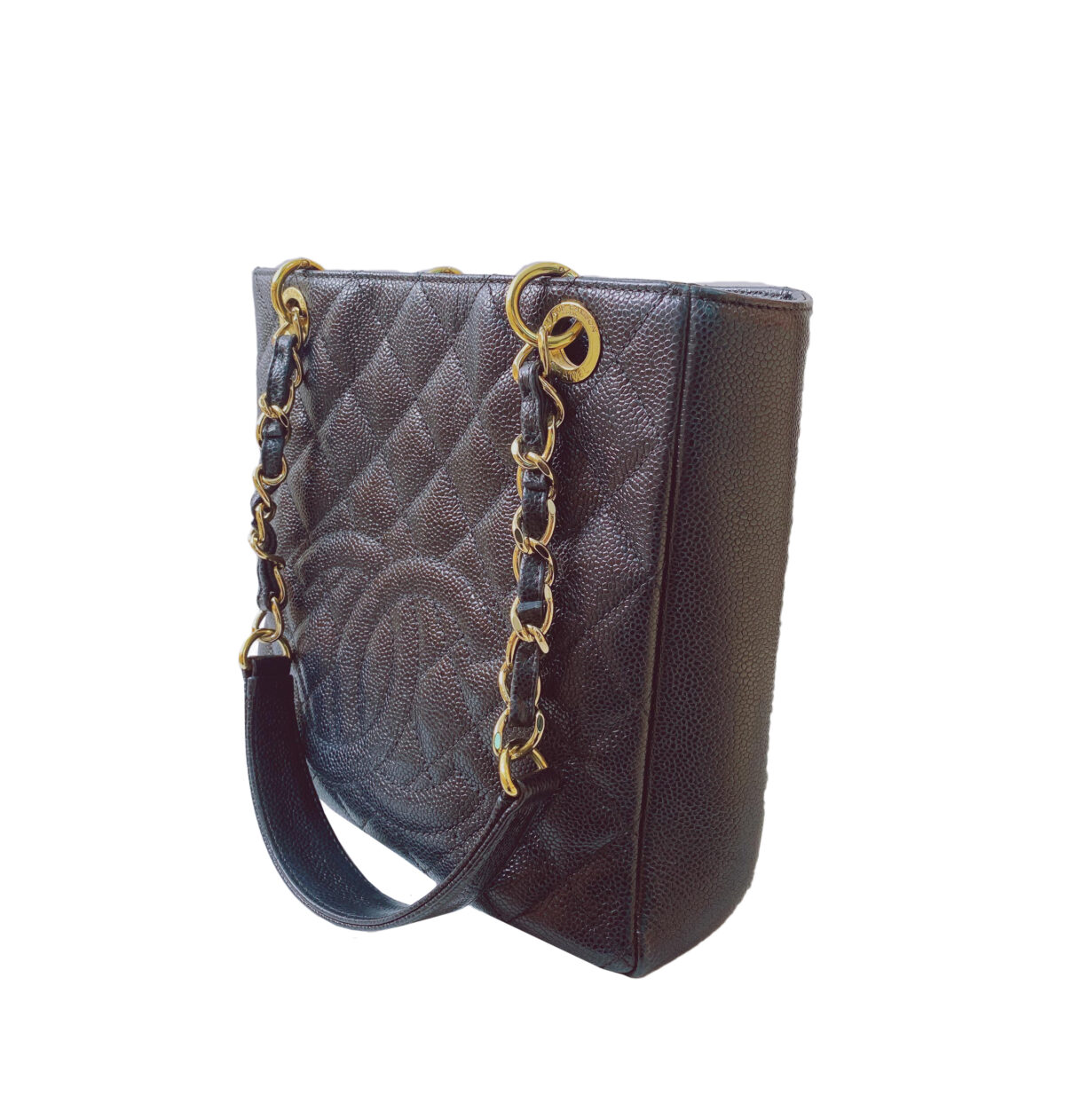 BLACK CAVIAR LEATHER PETITE SHOPPER BAG