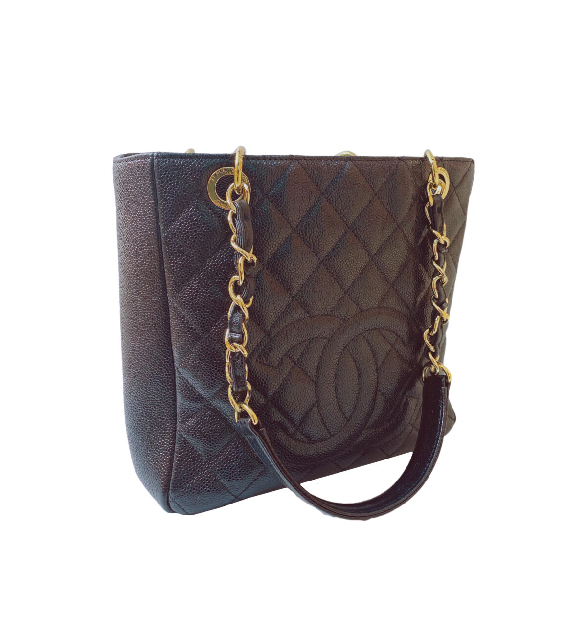 BLACK CAVIAR LEATHER PETITE SHOPPER BAG