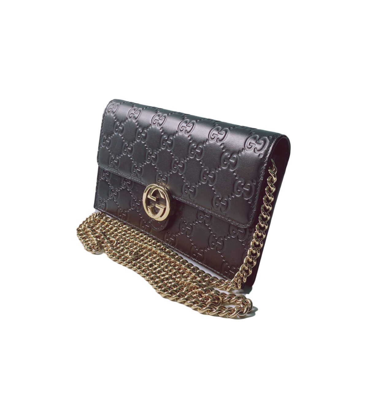 BLACK GUCCISSIMA INTERLOCKING G WALLET ON CHAIN