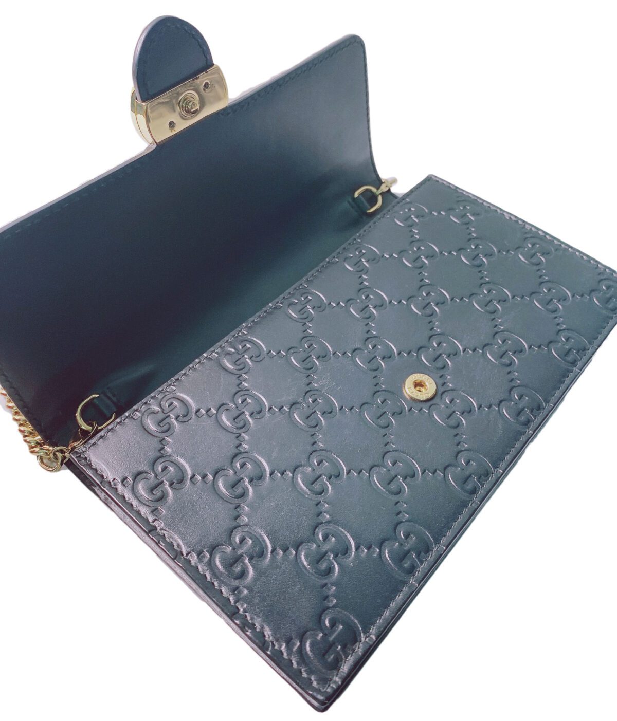 BLACK GUCCISSIMA INTERLOCKING G WALLET ON CHAIN