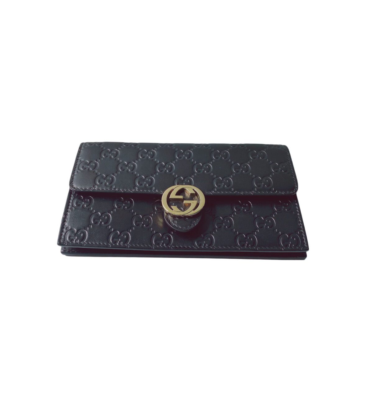 BLACK GUCCISSIMA INTERLOCKING G WALLET ON CHAIN