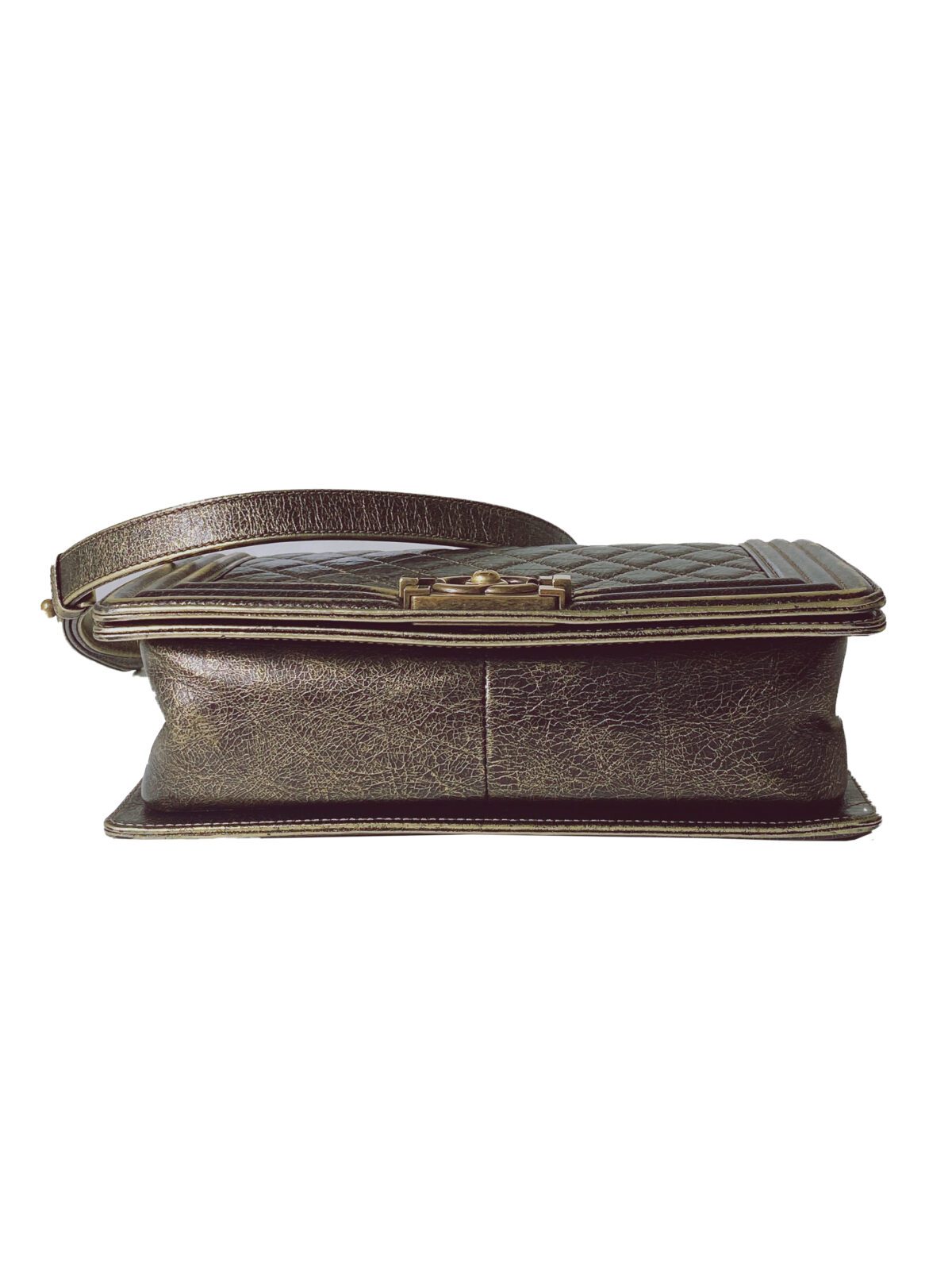 GOLD CRACKED METALLIC CALFSKIN QUILTED MEDIUM BOY FLAP BAG