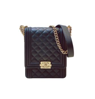 BLACK QUILTED LAMBSKIN LEATHER NORTH SOUTH BOY BAG