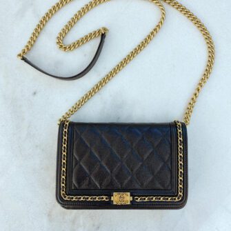 BLACK CAVIAR LEATHER CHAIN AROUND WALLET