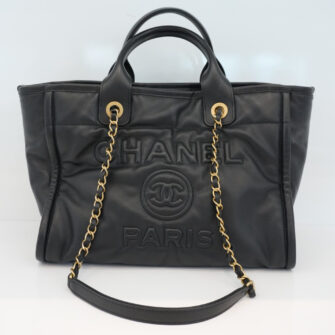 BLACK CALFSKIN LEATHER SMALL DEAUVILLE TOTE BAG