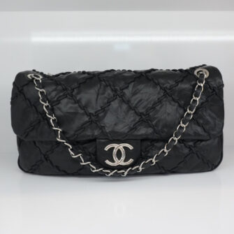 BLACK WILD STITCH FLAP SHOULDER BAG SILVER HARDWARE