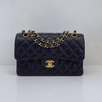 BLACK CAVIAR LEATHER SMALL CLASSIC DOUBLE FLAP BAG