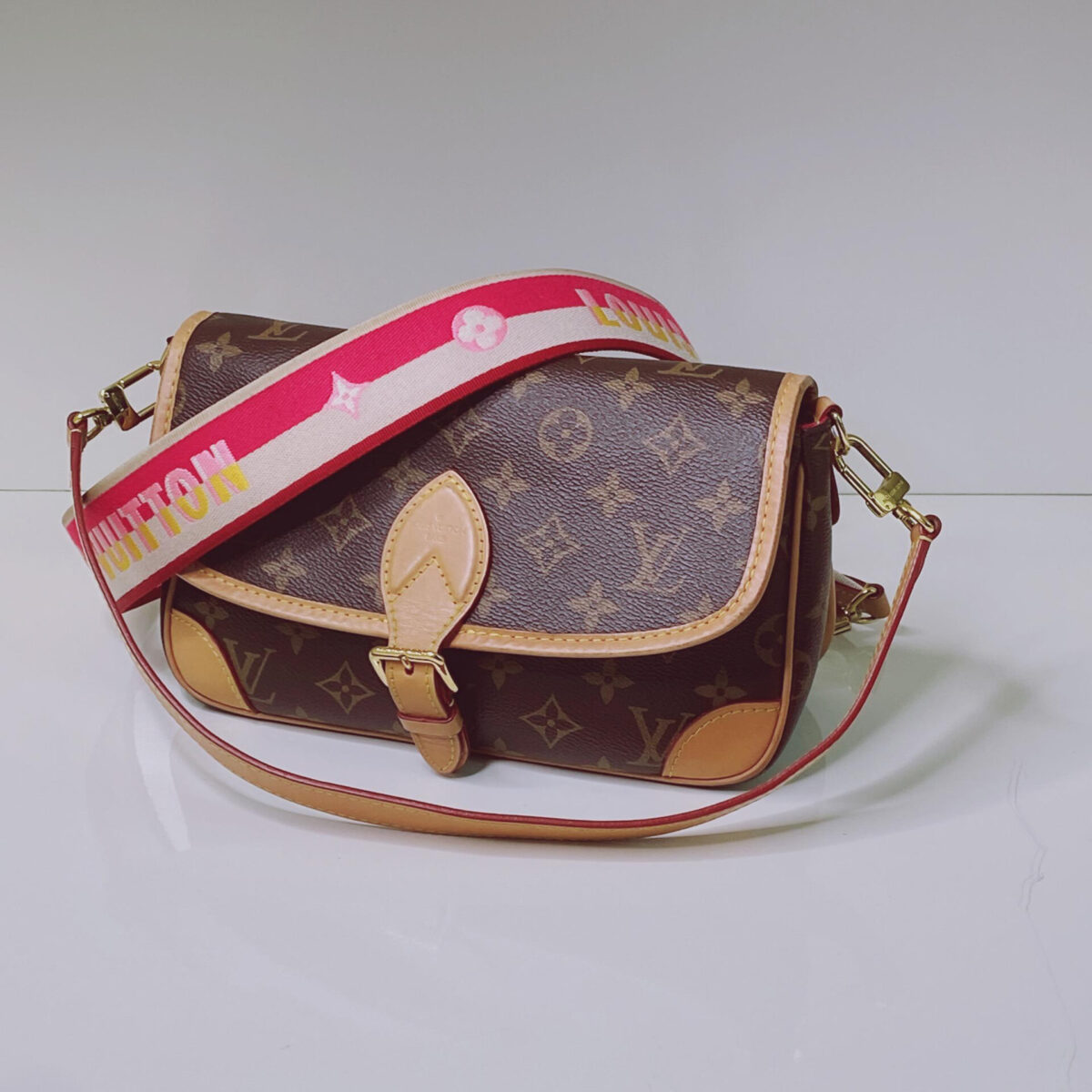 BROWN MONOGRAM COATED CANVAS DIANE NM PM SHOULDER BAG