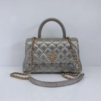 METALLIC GOLD CAVIAR LEATHER SMALL COCO TOP HANDLE BAG