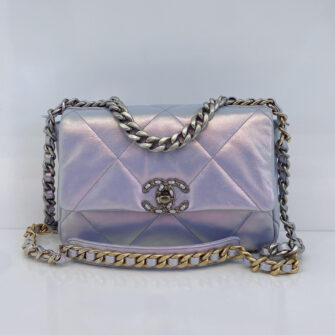 LIGHT PURPLE IRIDESCENT CALFSKIN QUILTED SMALL CHANEL 19 HANDBAG