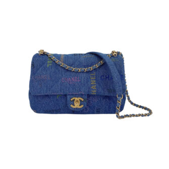 BLUE DENIM PRINTED CC MEDIUM GRAFFITI FLAP BAG