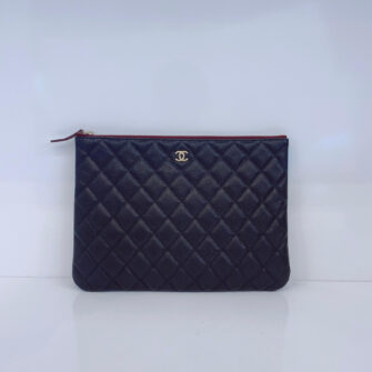 BLACK QUILTED CAVIAR LEATHER MEDIUM O CASE POUCH