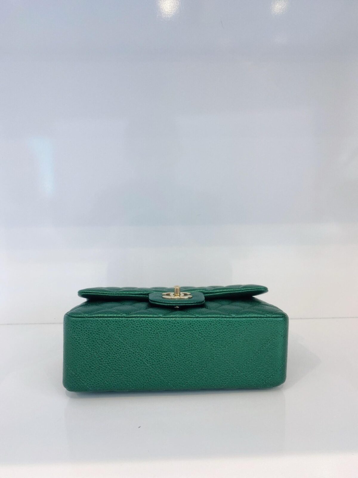 GREEN QUILTED CAVIAR LEATHER CLASSIC MINI RECTANGULAR FLAP BAG GOLD HARDWARE