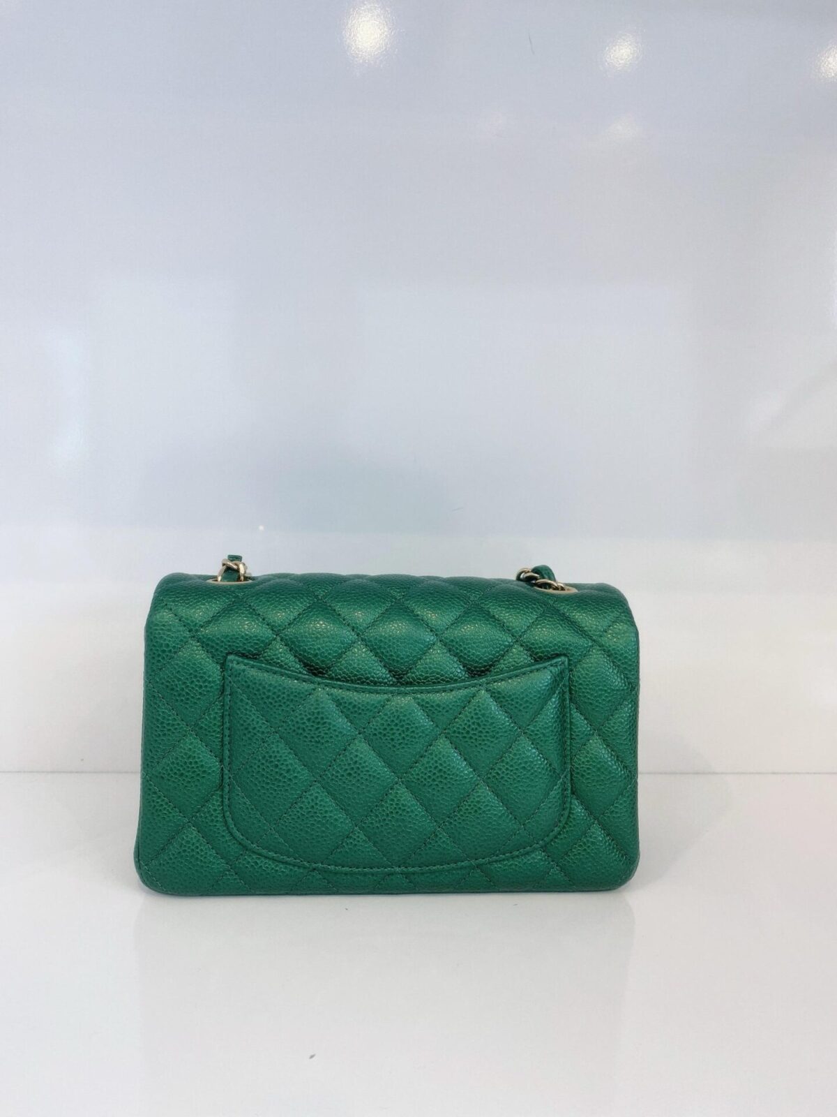 GREEN QUILTED CAVIAR LEATHER CLASSIC MINI RECTANGULAR FLAP BAG GOLD HARDWARE