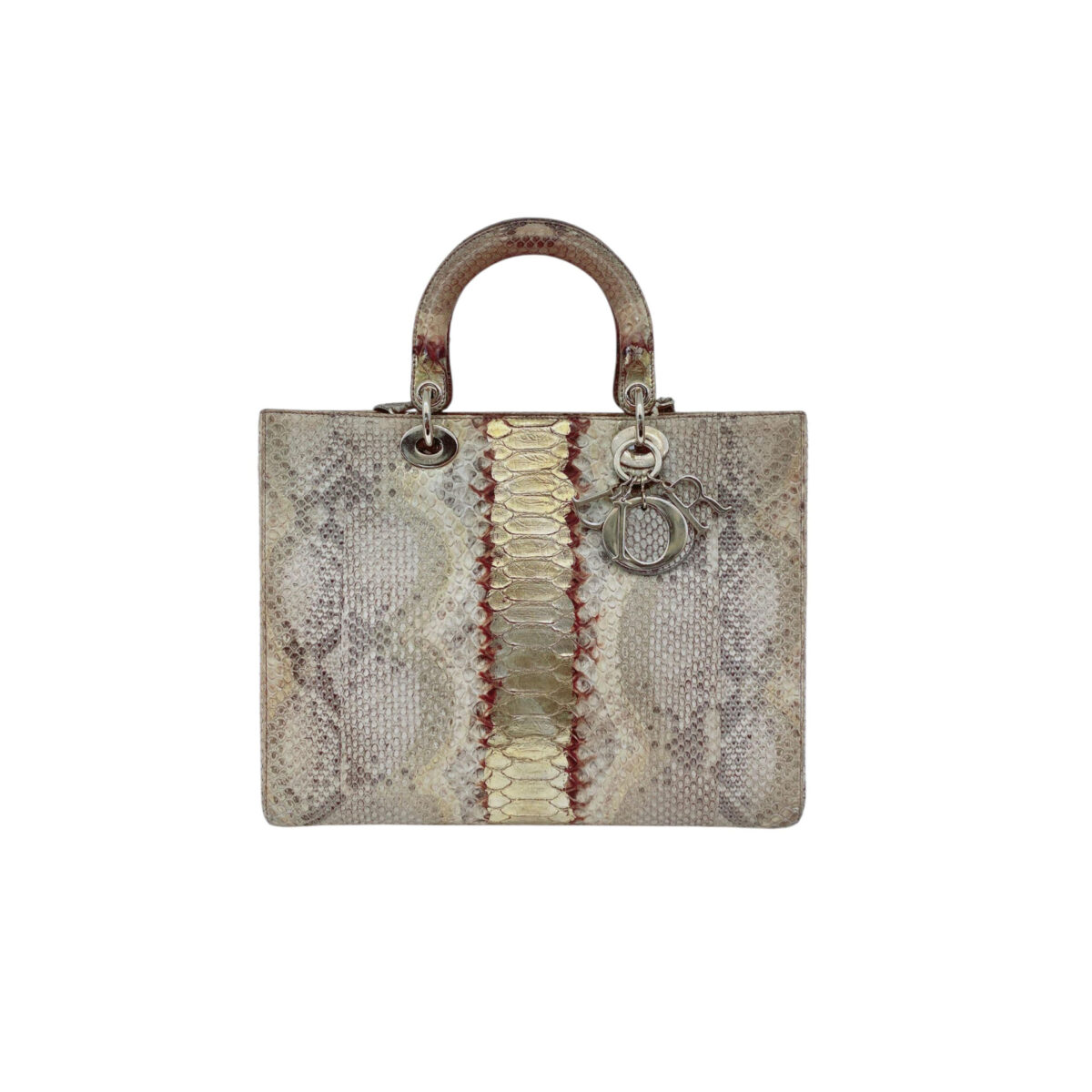 GOLD BEIGE PYTHON LEATHER LARGE LADY DIOR TOTE BAG