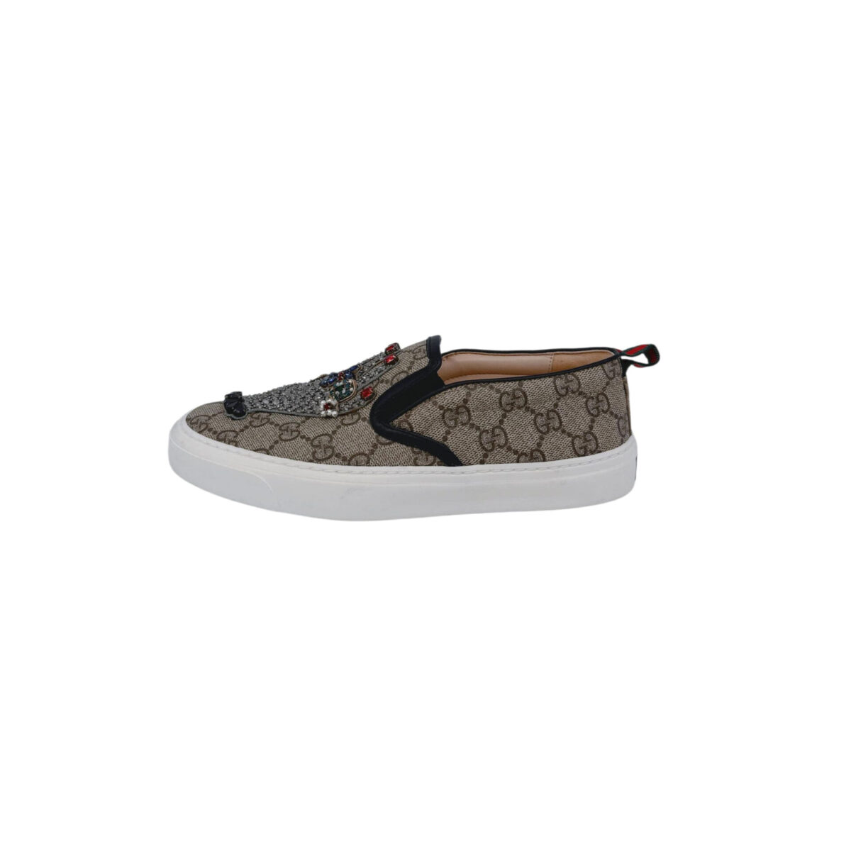 BEIGE GG SUPREME CANVAS AND LEATHER EMBELLISED SLIP ON SNEAKERS 36