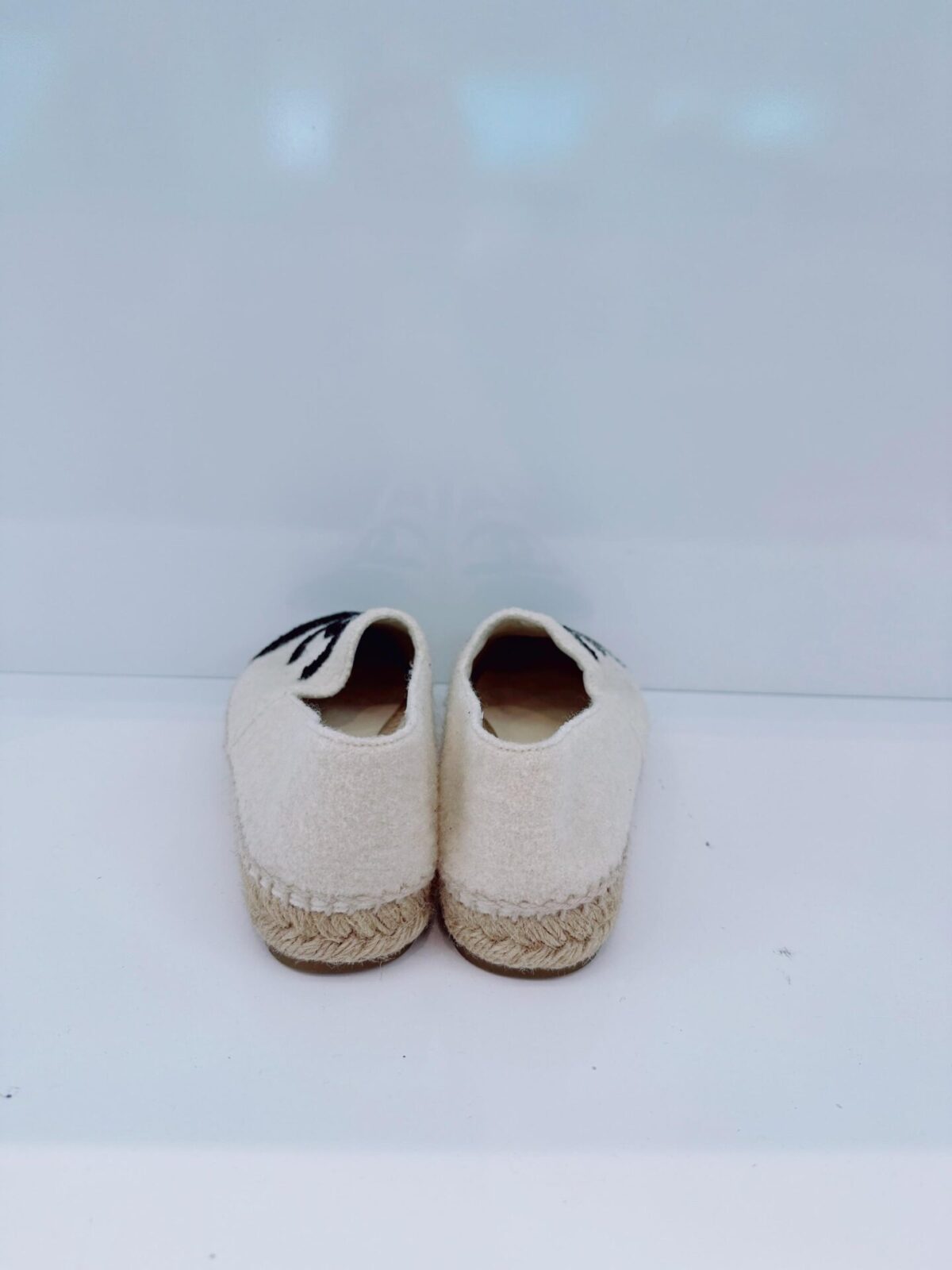 OFF WHITE BLACK FABRIC CC CAP TOE ESPADRILLES FLATS 36