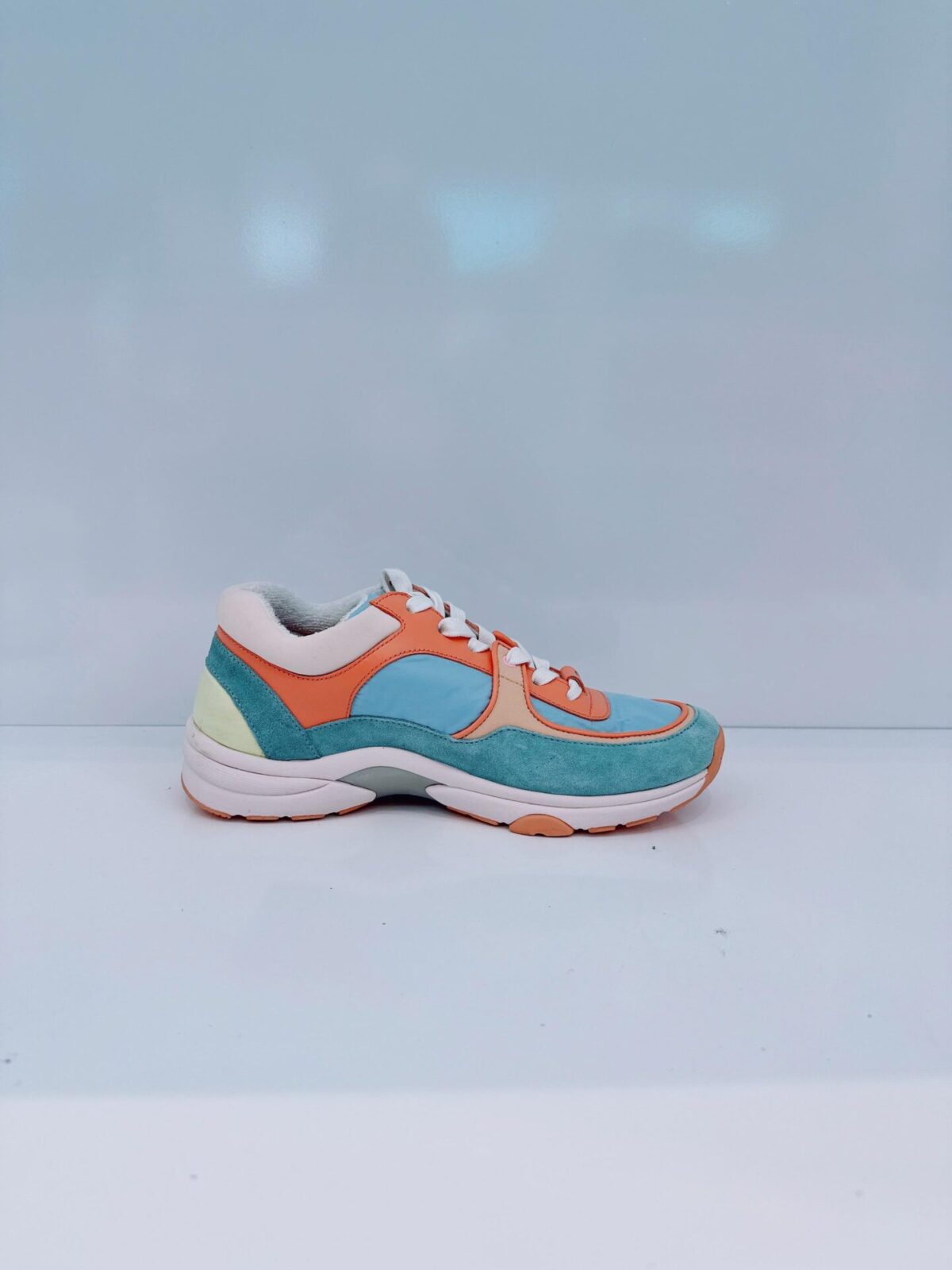 MULTICOLOR NYLON AND LEATHER CC LOGO LACE UP SNEAKERS 36