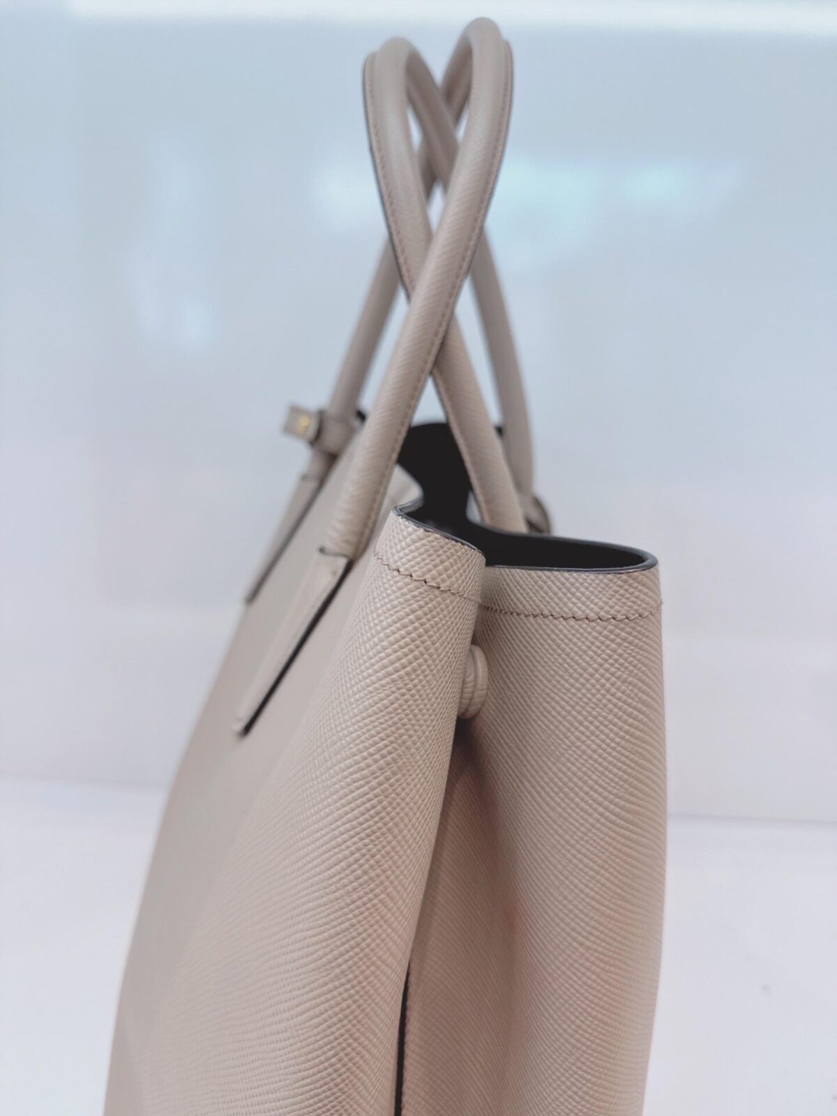 LIGHT GRAY DOUBLE SAFFIANO LEATHER TOTE BAG