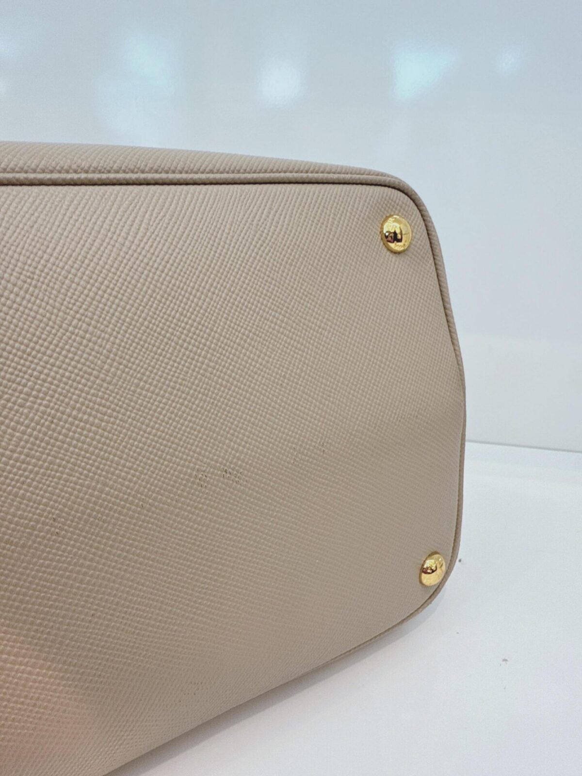 LIGHT GRAY DOUBLE SAFFIANO LEATHER TOTE BAG