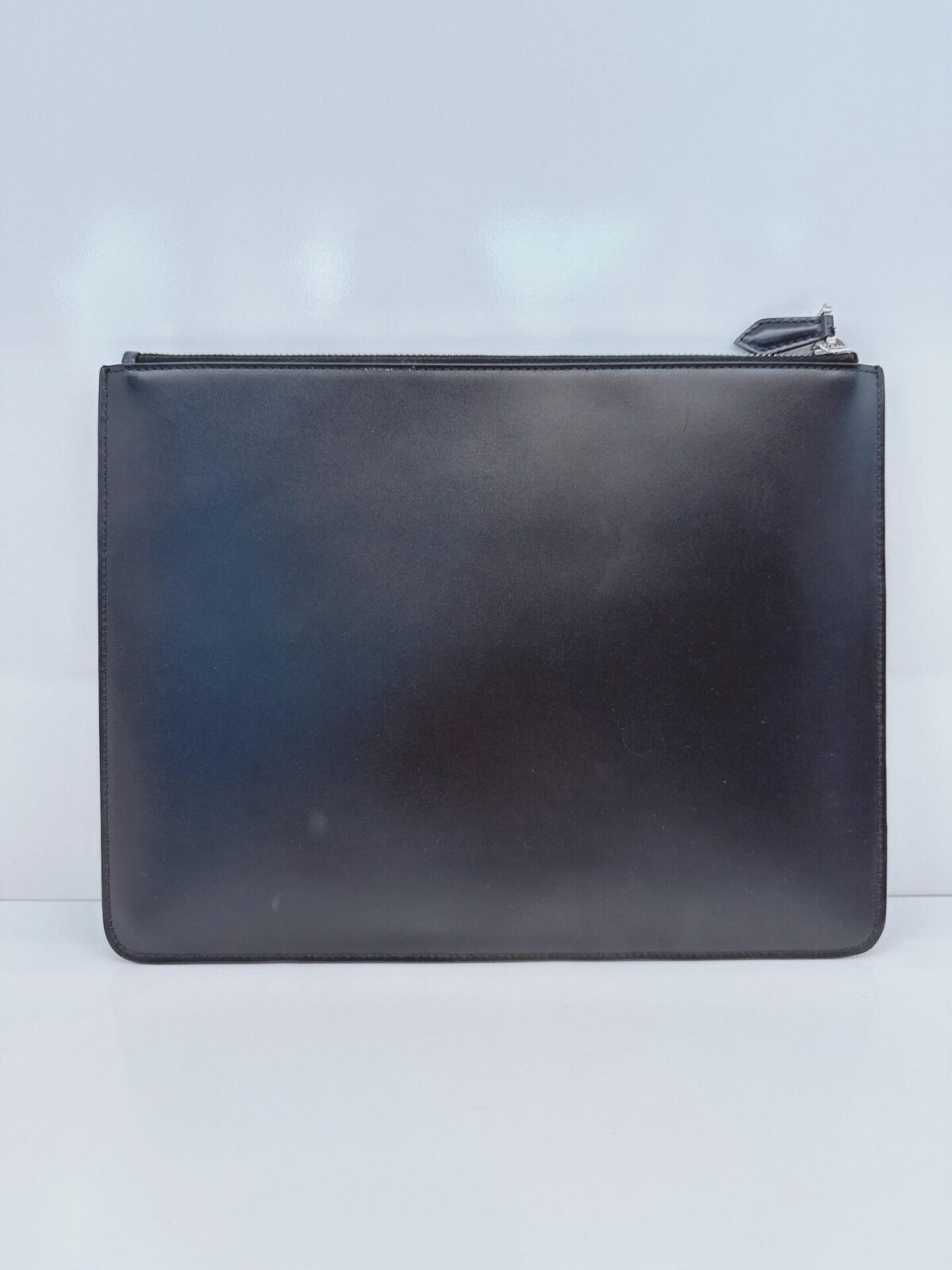 BLACK LOGO LEATHER DISTRESSED LOGO ZIP POUCH