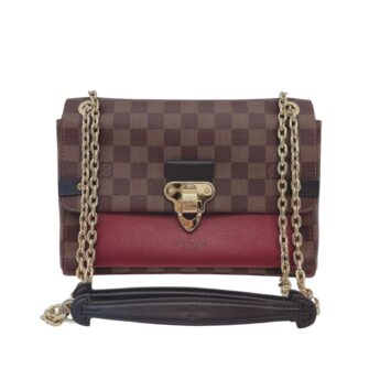 BROWN DAMIER EBENE CANVAS BORDEAUX LEATHER VAVIN PM HANDBAG