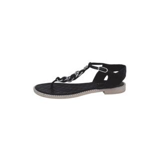 BLACK INTERLOCKING CC LOGO T-STRAP SANDALS 38