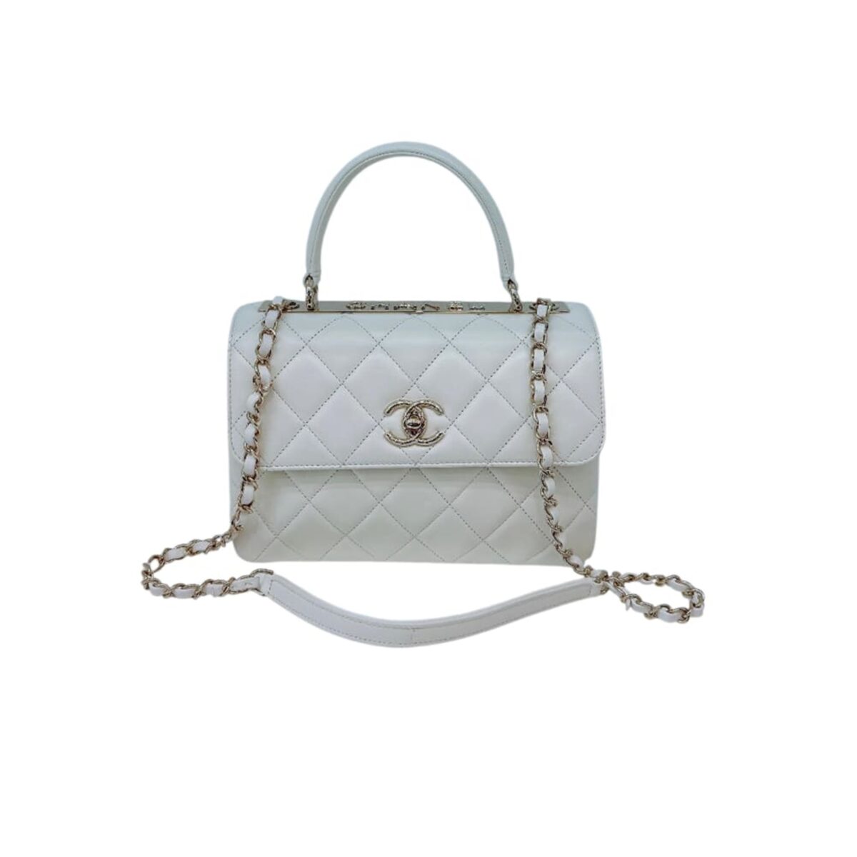WHITE LAMBSKIN LEATHER SMALL TRENDY CC TOP HANDLE BAG
