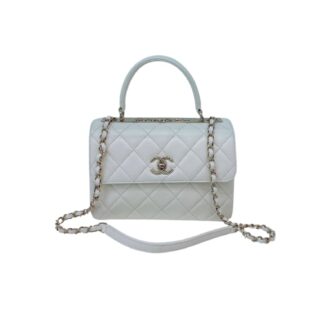 WHITE LAMBSKIN LEATHER SMALL TRENDY CC TOP HANDLE BAG